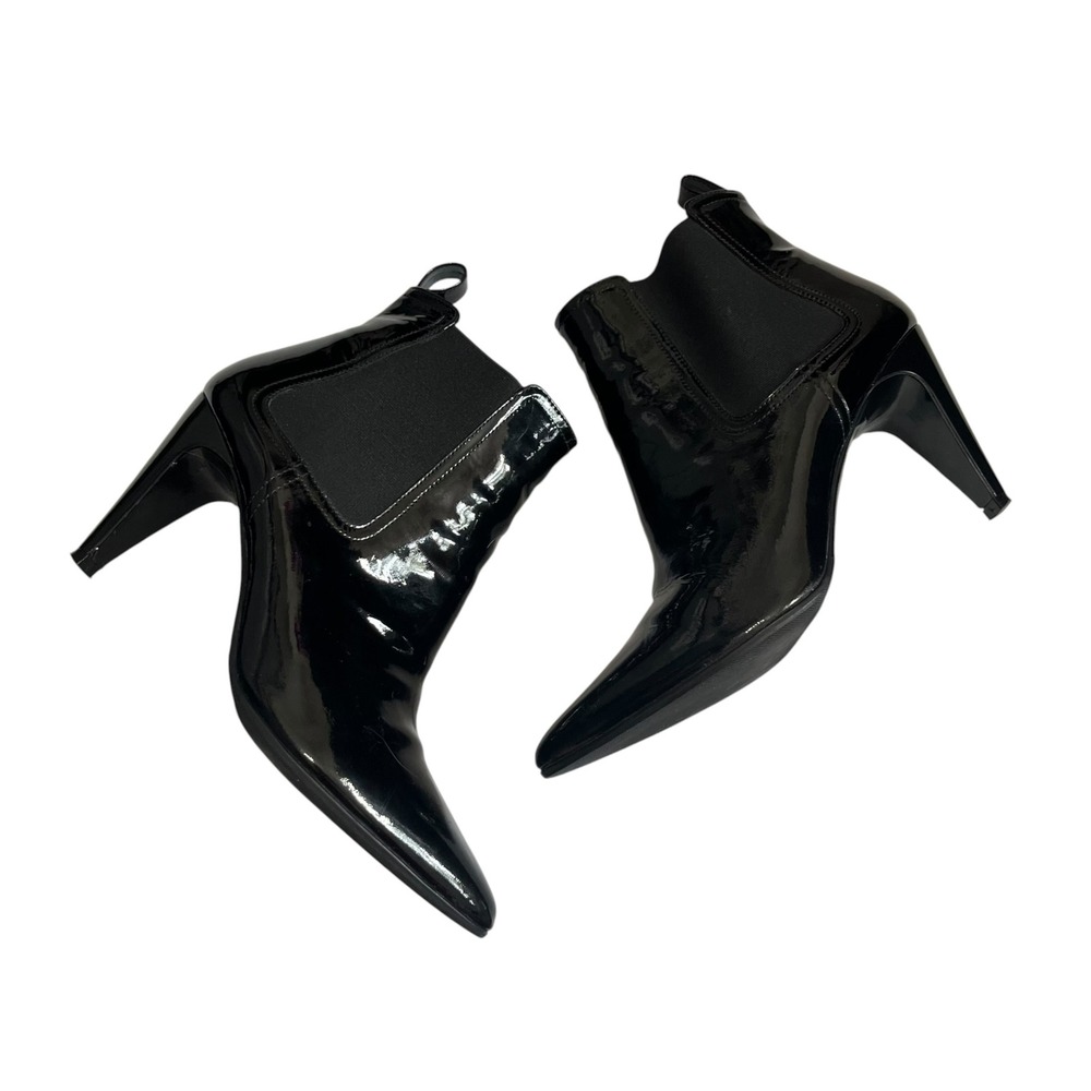 Robert Clergerie Black Patent Leather Pointed Toe Chelsea Bootie Heels Womens 39 - Picture 2 of 14